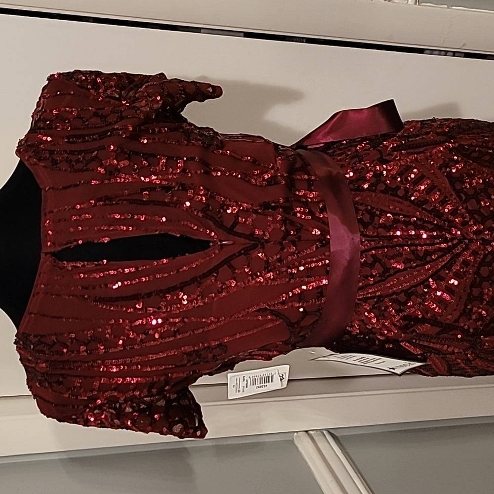 R & M Richards Burgundy Sequin Evening Gown - Picture 8 of 12